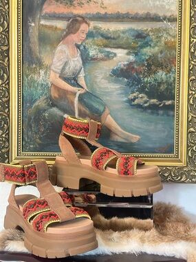 UGG Women's Chunky Platform Sandals in Red & Tan